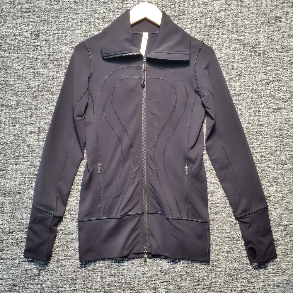 Lululemon In Stride Full Zip Luon Jacket Womens 4 Black Funnel Neck Yoga Workout